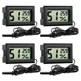 GuDoQi Digital Thermometer Hygrometer, 4 Pieces, Mini Digital Temperature Meter Moisture Meter with Probe for Reptiles, Incubator, Aquarium, Greenhouse, Cars, Home, Office