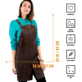 Under NY Sky Leather Apron - Cross-back Straps, Split-Leg, Riveted, Lined – Genuine Leather for Barbers, Chef, Bartender, Barista (Brown)