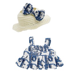 Doll Clothes for 17cm Dolls, Premium Handmade Fashion Clothes 3 Piece Set Including a Weaving Hat, Clothes and Bow with High-End Dolls Accessories for Play & Display - Pure Blue (No Doll No Logo)