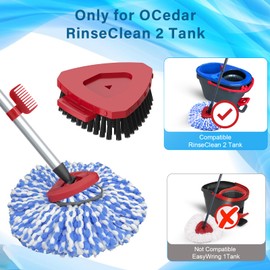 Spin Mop Head and Brush Replacement Compatible with O Cedar RinseClean 2-Tank System, 4 Mop Replace Heads, 1 Mop Handle, 1 Mop Base and 1 Mop Base Scrub Brush Combo Set