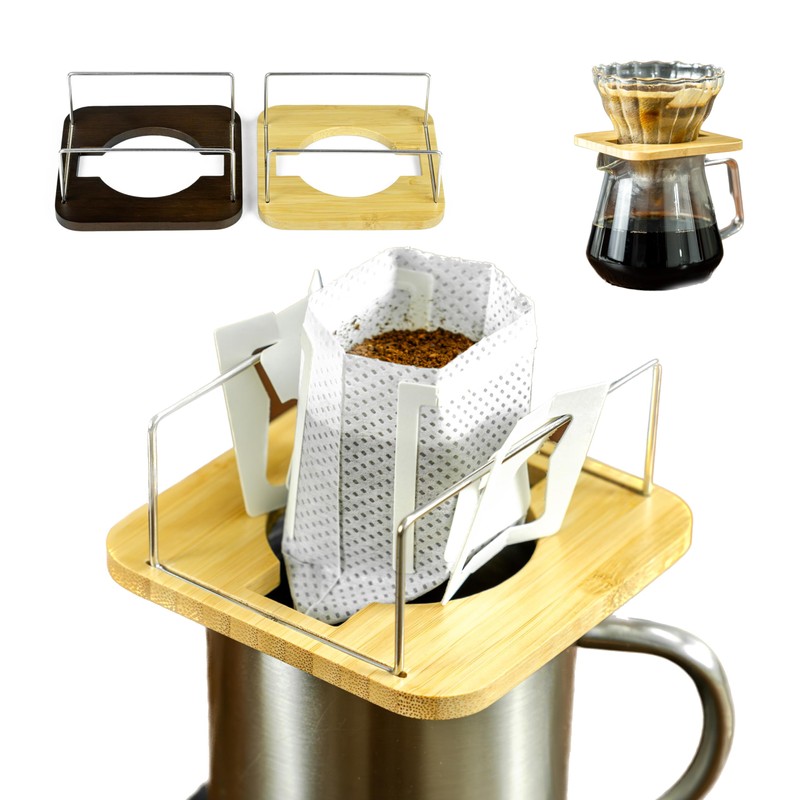 NEOUZA Bamboo & Stainless Steel Coffee Stand, 2-in-1 Drip Bag