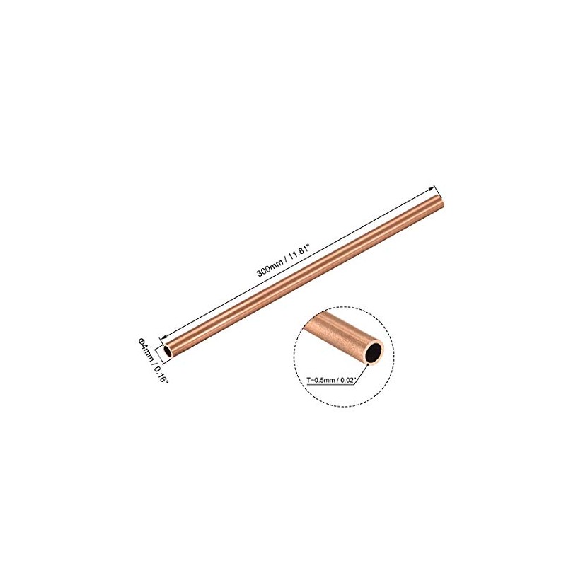 sourcing map Copper Round Tube, 4mm OD 0.5mm Wall Thickness