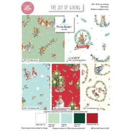 The Joy of Giving Peter Rabbit 100% Cotton Christmas Prints 5Pcs Fat Quarter 18"x22" (45x55cm) Wide for Crafting, Patchwork, Home Décor