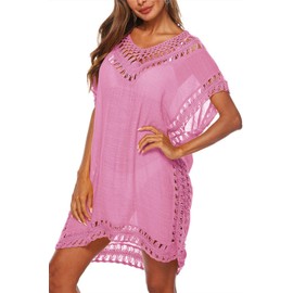 MAIABLEAU Womens Swimsuits Cover Ups Crochet Beach Cover Bathing Suit Bikini Wear Coverups Dress Pink Plus Size