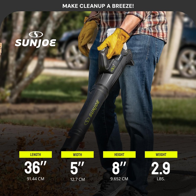 Sun Joe 24-Volt Cordless Compact Turbine Leaf Blower, 100 MPH