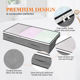 AiQInu Pack of 3 Underbed Storage Boxes 100 x 50 x 15 cm, Foldable Underbed Storage with Viewing Window, Clothes Storage for Clothes, Blankets, Duvets