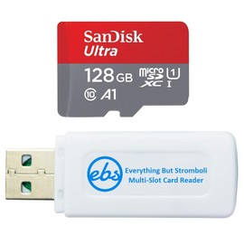 SanDisk 128GB Ultra Micro SD Memory Card Class 10 Works with Canon Ivy CLIQ+, Ivy CLIQ Instant Film Camera (SDSQUAR-128G-GN6MN) Bundle with (1) Everything But Stromboli SD & MicroSD Card Reader