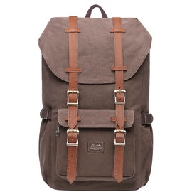 KAUKKO Women's Men's Students Backpack 17 Inch Backpack for 15 Inch Notebook Casual Daypacks Student Bag for Hiking 47 cm, 22.4 L E5 Canvas, New Coffee [E5]