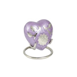 Mini Cremation Funeral Memorial Keepsake Urn For Token Ashes Heart Shape Purple With Sunflower Design 5912PRBH