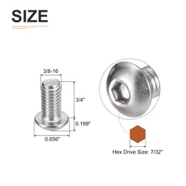 DTGN 3/8-16x3/4" Button Head Socket Cap Screws - 10Pack - Good for Machine - 304 Stainless Steel 18/8 - Hex Drive Full Thread UNC Fasteners