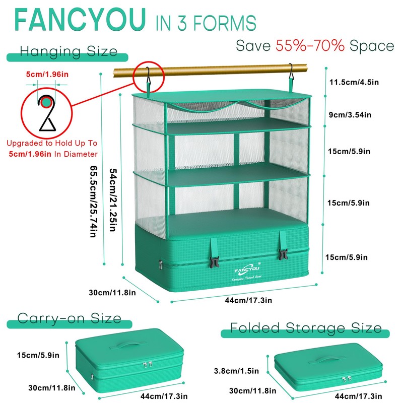 FANCYOU Compressible Packing Cubes Portable Hanging Closet Shelves 17"x12"x24" Extendable