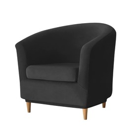 Deisy Dee 2 Piece Velvet Club Chair Slipcover Tub Chair Slipcovers Stretch Barrel Chair Covers Accent Chair Cover Removable Couch Furniture Protector Arm Chair Cover for Living Room (Black)