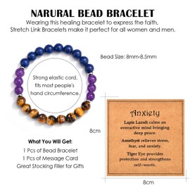 CERSLIMO Anxiety Bracelet for Women Men Teen Girls Boys - Natural Bead Stone Crystal Healing Stretch Link Bracelets, Gemstone Protection Anxiety Gifts Jewelry Birthday Christmas