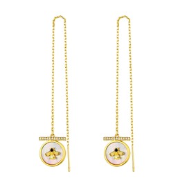 Earrings for Women, Cubic Zirconia Drop Earrings with 18 Carat Real Gold Plated, Heart Chain Cuff, Hypoallergenic Earrings, Trendy Jewellery for Girls and Women, Brass, No Gemstone