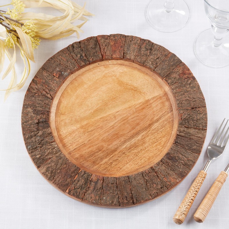 SARO LIFESTYLE Rustic Bark Rimmed Charger Plate (Set of 4)