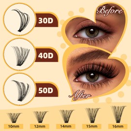 QUEWEL Lash Cluster Kit, 280pcs Cluster Lashes Kit 10-16mm D Curl Individual Lashes, Lash Bond and Seal Waterproof, Lash Tweezers Easy to Use for Beginner DIY Lash Extensions at Home(RR-30+40+50D KIT)