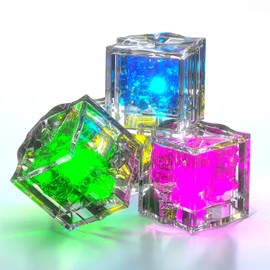 Skylar Water-Activated LED Ice Cubes, 4-Pack | Light-Up Multi Color Glow Rocks | 7 Glowing Colors | Waterproof & Reusable for Bar, Kitchen, Drinks, Pools, and Parties | No Batteries Needed