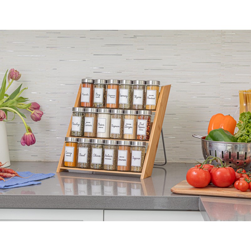 Orii 18 Jar Bamboo Compact Spice Organizer for Countertop and