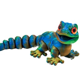 3D Printed Gecko, 13.8cm Gecko Wall Climber Toy, Stress Relief Chameleon Fidget Toy Adult Kid, Articulated Wall Climbing Gecko Toy, 3D Printed Animals for Office Home Decor Gifts (Yellow-Blue-Green)