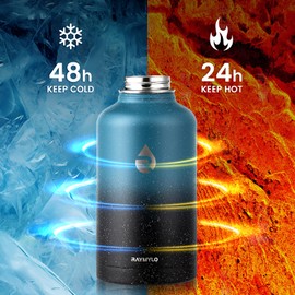 RAYMYLO 64oz Insulated Water Bottle, Triple Wall Vacuum Stainless Steel Water Bottles - Keeps Cold 48H, Reusable Half Gallon Jug for Gym, Sports, Camping, Hiking,Travel, Midnight Blue Speckle