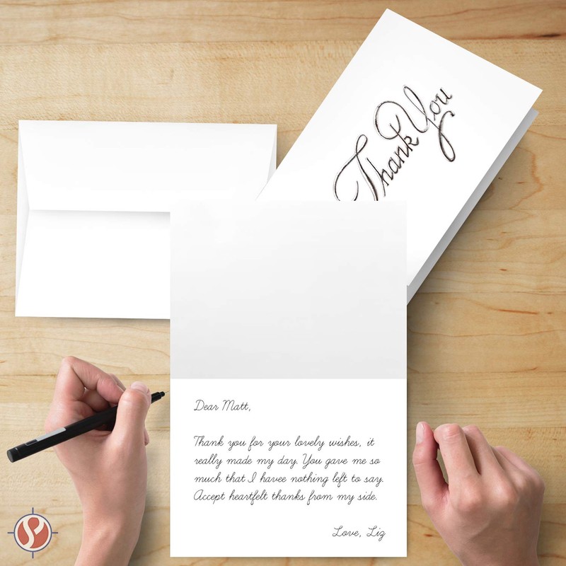 Business Thank You Cards, Nice Elegant Silver Embossed, Half Fold