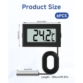 6 PCS Digital LCD Thermometer Temperature, Water Temperature Monitor with 1m External Probe, Mini Thermometer for Fridge Freezer Refrigerator Aquarium Vivarium Home Room Checking Display