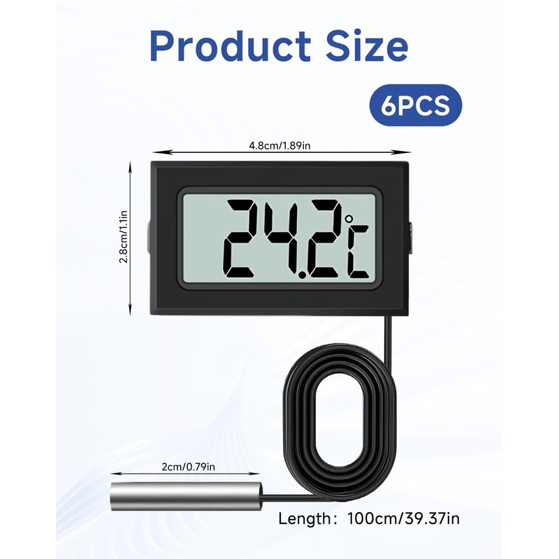 6 PCS Digital LCD Thermometer Temperature, Water Temperature Monitor with