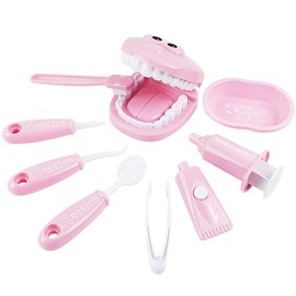 Tixiyu 9Pcs Dentist Kit for Kids With Braces-Toy Doctors Kit For Kids Doctor Toy Set Pretend Play Doctor Role Playing Toy for Boys Girls Simulation Learing Toys - Pink