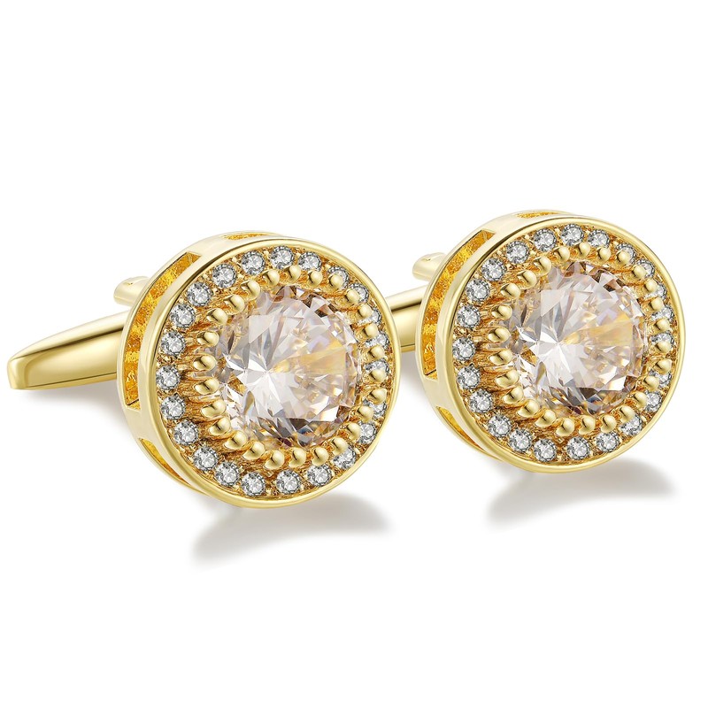 Crystal Cufflinks for Men CZ Cuff Links Sparkle Diamond Gold