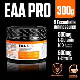 EAA PRO - Lösung der Neuen Generation, mit Citrullin, KyowaQuality® Glutamin, Tyrosin, Cystin - EAAs Pulver - Aminosäuren Komplex Vitastrong - Zitronengeschmack