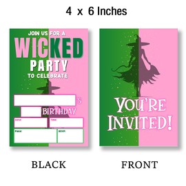 YLKJSTYS Wicked Party Invitations Green Pink Wicked Theme Birthday Invites (20 Cards with Envelopes) Double Sided Design