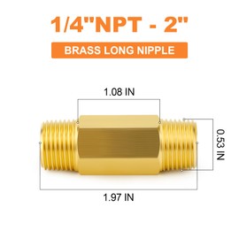 GASHER Brass Long Nipple, 1/4 NPT brass nipple, 2" Length Brass Pipe Fitting(2Pcs)