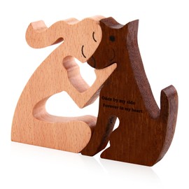 Smomend Man and Dog Wooden Statue Wooden Sculpture Dog Figurines Ornaments, 11 x 8.5 x 1.5 cm, Desk and Shelf, Human Dog Binding Artwork as a Gift for Dog Lovers, Family and Friends
