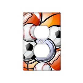 Decorative Wall Switch Cover Plate - Sports Balls Child Decor Switch Plate - Great for Nursery and Kids Playroom With Oranges, Whites, and Blacks (Single Outlet Cover)