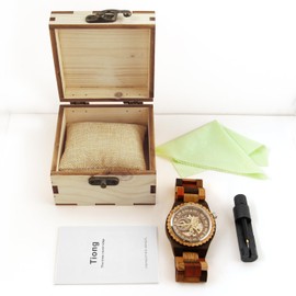 Tiong Mechanical Wooden Watch for Men, Automatic Wooden Skeleton Watch, Gifts for Men