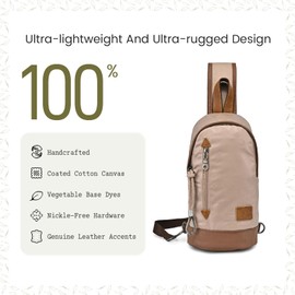 TSD Brand Urban Light Sling Bag | Coated Cotton Canvas, Genuine Leather Accents, Retro Design, Adjustable Strap, Beige, Small
