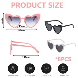 FDRJKN 8 Pack Love Heart Shaped Sunglasses,Heart Shaped for Women, Photo Shoot Accessories for Women Teenager Grils Bride Bridesmaid