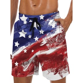 Lzzidou Men's American Flag Swim Trunks USA 4th of July Patriotic Board Shorts Quick Dry Lined Beach Shorts