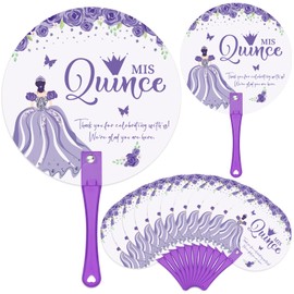 Cinnvoice 50 Pcs Quinceañera Party Favors for Guests Quinceanera Plastic Hand Fans Bulk 15 Years Birthday Decor Mis Quince Quinceañera Recuerdos for Girls Thank You Gifts Adults Souvenirs(Purple)