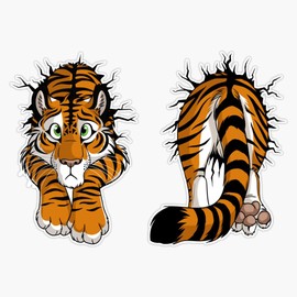 Leyland Designs Sticker Front & Back - Stuck Orange Tiger (Light Background) Sticker Outdoor Rated Vinyl Sticker Decal for Windows, Bumpers, Laptops or Crafts 5"