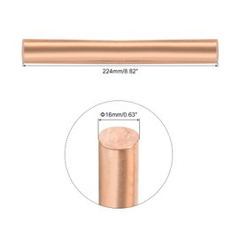 sourcing map 1 Pack Pure Copper Round Rod 16mm/0.63 Inch Diameter 224mm/8.82 Inch Length Solid Copper Rod Lathe Bar Stock for DIY Metal Craft Metal Working Hobbies