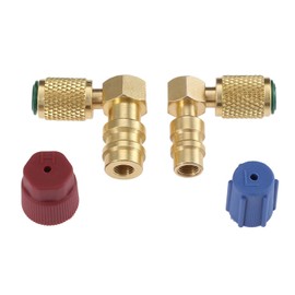 Aupoko R12 to R134A High/Low AC Port Retrofit Conversion Adapter Fitting Kit, R12 to R134A Retrofit Kit, Quick Coupler Valve A/C 90° Fitting, High and Low Side R-12 to R-134A Retrofit with 2 Caps