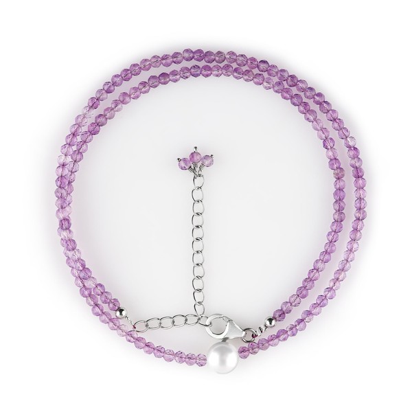 CRYSTALIS Natural Amethyst Beads Adjustable Choker Necklace with Elegant Pearl,