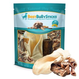 Mixed Morsels Bargain Bag - 1.5 lb. Assorted Natural Dog Treats - Rawhide-Free Variety - Stuffed Shin Bone, Small Femur, Broken Snap Sticks, Gullet Mix, Cow Ear, Rib Bone