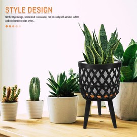 VANZACK Rattan Plant Stand Woven Plant Stand Wooden Wicker Planter with Wooden Legs Rattan Plant Display Rack for Living Room Balcony Planter Home Office Decoration