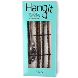 Avitron HANGIT, Elegant Eyeglass, Sunglass Strap-Chain- Retainer Braided, Sports Band, 3 Pack - PU Leather For Men Women By HANGIT (beige black brown)