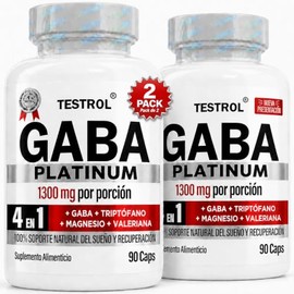 Gaba Platinum | Fórmula 4 En 1 | Gaba 750mg, Triptofano 300mg, Magnesio, Valeriana y Vit B1 | Apoyo a tu Rutina de Descanso | Testrol TSN Combo Duo 90