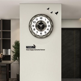 JUJUDA Large Wall Clock for Living Room Decor Modern Round Decorative Wall Clock for Home House Kitchen Bedroom Wooden Big Art Wall Clock Silent Non Ticking Battery Operated Quartz for Indoor 14 Inch