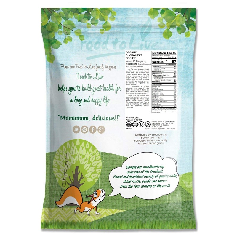 Organic Buckwheat Groats, 15 Pounds - Hulled, Non-GMO, Kosher, Raw,