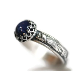 Salish Sea Inspirations Round Created Blue Star Sapphire Ring Blooming Flower Crown (8mm Vintage Silver)